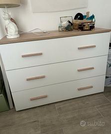 Cassettiera 3 Cassetti Bianca e Ciliegio – L 107 x