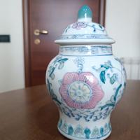 Vaso Vintage Chinoiserie Bianco Rosa Verde 