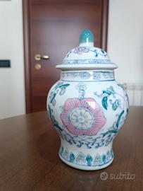 Vaso Vintage Chinoiserie Bianco Rosa Verde 