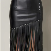 Gonna  similpelle nera borchie frange M