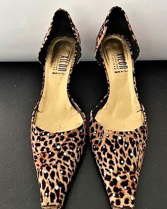 Scarpe vintage leopardate tacco a spillo e strass