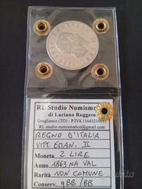 2 Lire 1863 Valore Napoli Sigillata e Periziata.