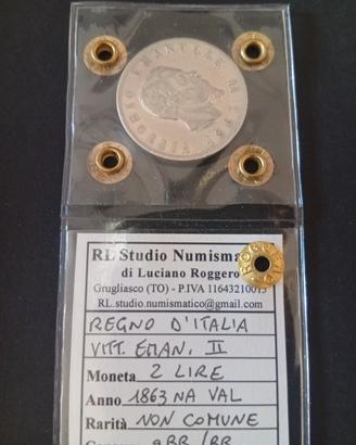 2 Lire 1863 Valore Napoli Sigillata e Periziata.