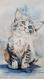 Disegno ad acquerello "Gattino sognante"