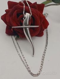 collana uomo argento 925 tubolare croce pugnale 