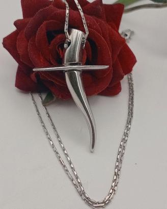 collana uomo argento 925 tubolare croce pugnale 