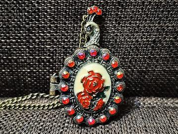 Medaglione Inciso Apribile Portafoto Pavone Rose