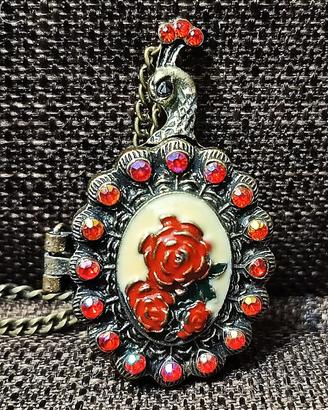 Medaglione Inciso Apribile Portafoto Pavone Rose