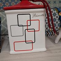 Biscottiera in ceramica bianca e rossa