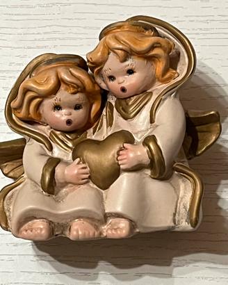 Coppia angioletti ceramica oro