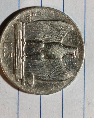 5 lire argento aquilino 1929