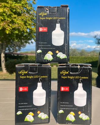 Lotto 3 lampade LED da campeggio USB
