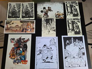 Lotto set 10 stampe autografate fumetti Bonelli
