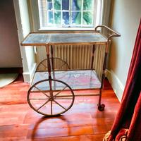 Carrello bar Mid-Century a due livelli in ottone e