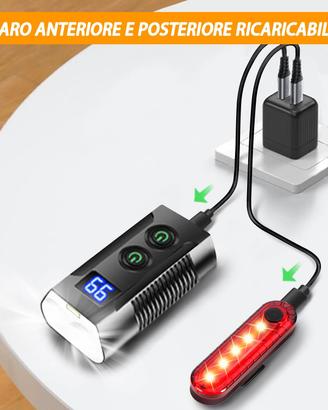 set 3 torcia bici led powerbank caricatore usb kit