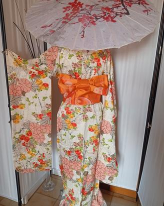 kimono Furisode giapponese in seta + cintura Obi 