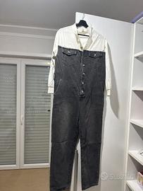 Tuta jumpsuit denim grigio + camicia bianca