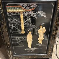 Vetrinetta cinese in lacca esagonale in madreperla