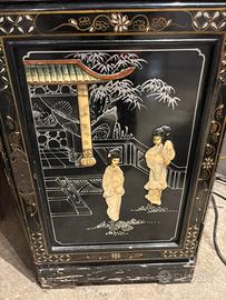 Vetrinetta cinese in lacca esagonale in madreperla