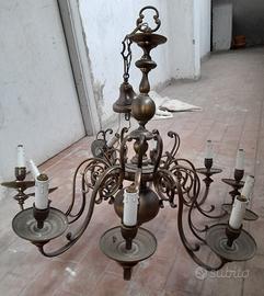 Lampadario di ottone brunito 10 lampade