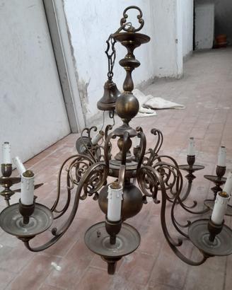 Lampadario di ottone brunito 10 lampade