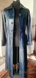 cappotto in vera pelle blu con  interno trapuntato