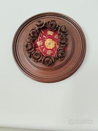 Lotto 4 Quadri Legno Intagliato a Mano e Seta - 28