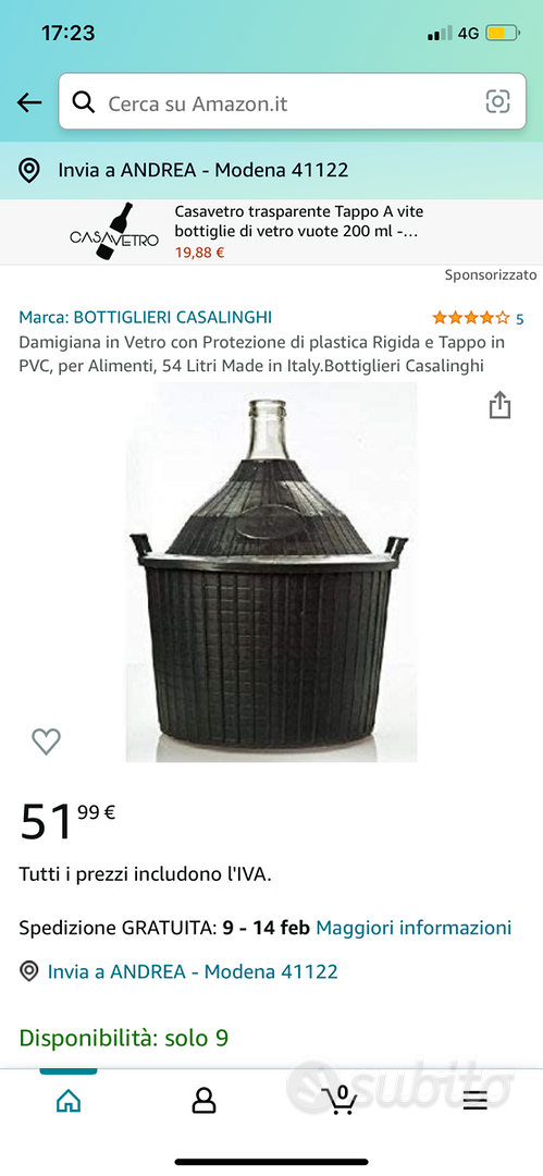 Damigiana Vetro 54 Litri Con Protezione Plastica - Per Vino, Olio O Alimenti - Made In Italy - Foto 10