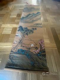 Antico arazzo giapponese dipinto a mano in bamboo