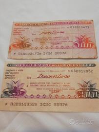 2 Miniassegni del 77 Banco Chiavari Riviera Ligure