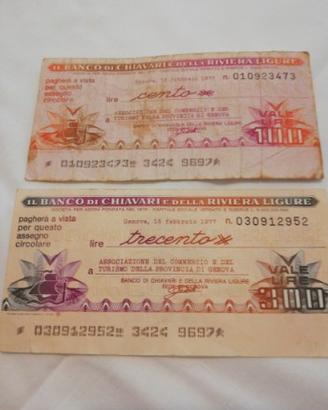 2 Miniassegni del 77 Banco Chiavari Riviera Ligure