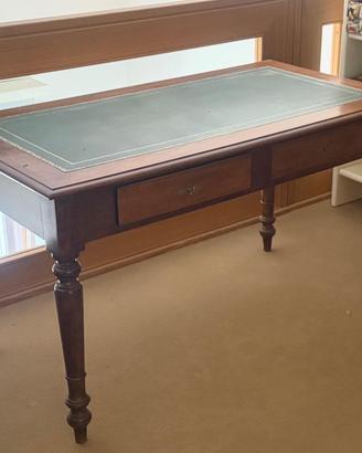 Scrivania antica legno piano pelle verde