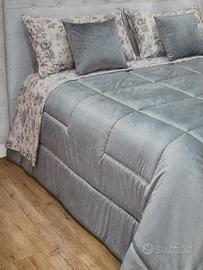 Trapunta in Velluto Azzurro Polvere Matrimoniale