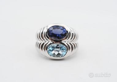 Anello Bulgari Baccellato con iolite e topazio