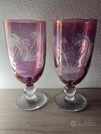 Coppia Calici Viola Iridescenti Palme Vintage
