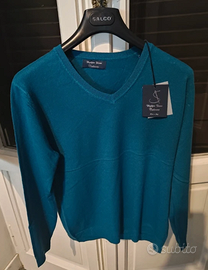 Maglione donna scollo a V blu/verde taglia S -M