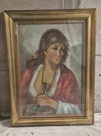 Quadro con figura di una zingara su tela 