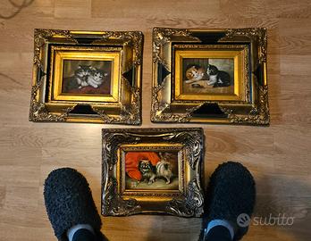 3 quadri gattini olio su tela cornice stupenda
