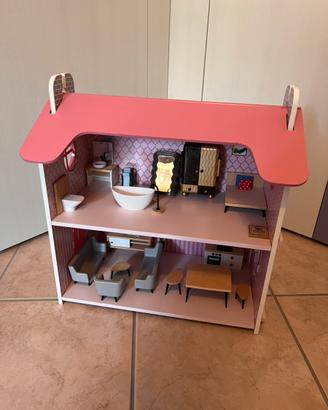 Casa bambole pezza in legno con accessori arredo