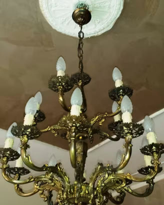 Lampadario Vintage Anni 60 in Ottone a 14 Luci