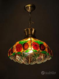 Lampadario Tiffany vintage in vetro colorato