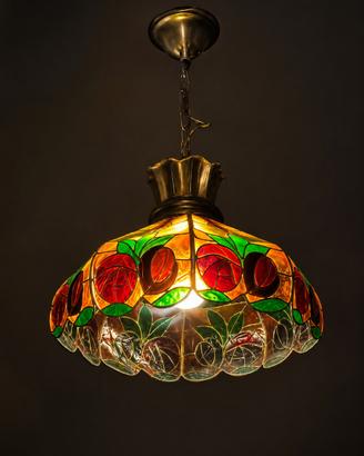 Lampadario Tiffany vintage in vetro colorato