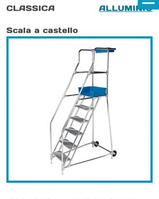 Scala STP a castello con piano di lavoro e ruote