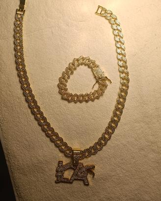 Set Collana e Bracciale "LA" stile Hip Hop