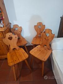 4 sedie stile tirolese  pino massello 