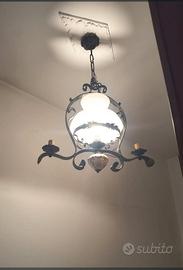 lampadario 3 fuochi acciaio e vetro