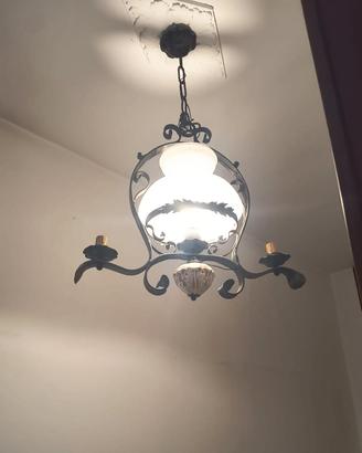 lampadario 3 fuochi acciaio e vetro
