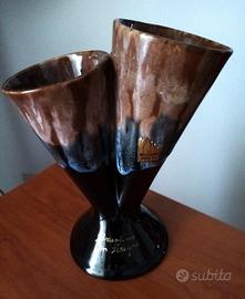Vaso doppio francese decorativo vintage in grès