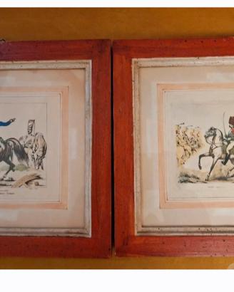 Coppia di Antiche Stampe di Cavalieri a colori