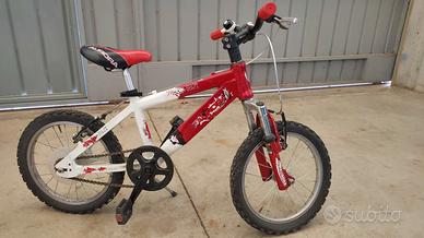 Bicicletta 16 pollici, per bambino, bianca e rossa